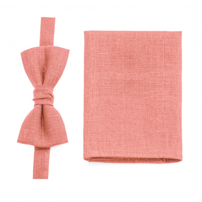 Coral (parfait) bow tie and pocket square