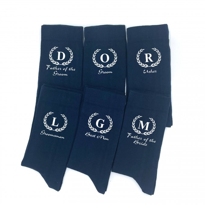 Navy blue (midnight) dress socks with custom design