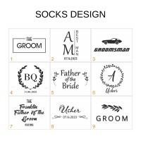 Navy blue personalized groom socks with custom design