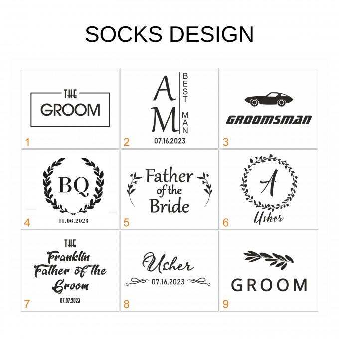 Burgundy groomsman wedding socks with custom design