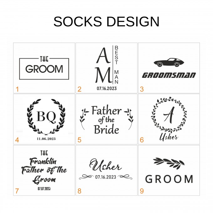 Burgundy socks for groom and groomsman with custom design