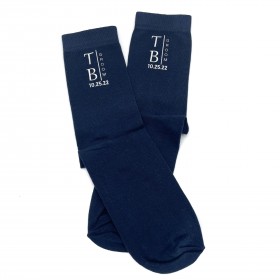 Navy blue personalized groom socks30 with custom design