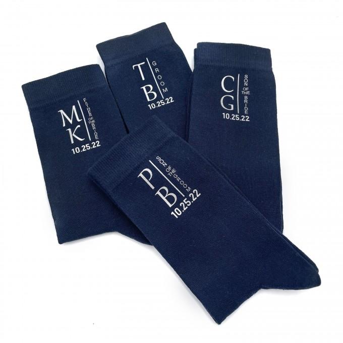 Navy blue socks or the groom with custom date