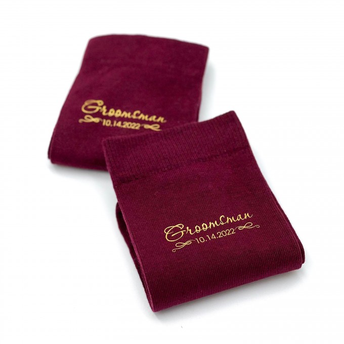 Burgundy groomsmen gift socks27 with custom design