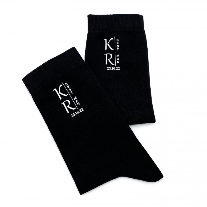 Black best man socks with initials