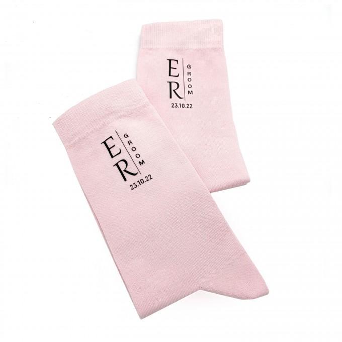 Petal pink socks for the groom with custom design