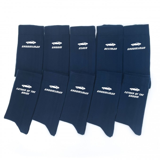 Navy blue socks or the groom with custom date