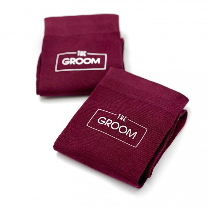 Burgundy special groom socks18 with custom design
