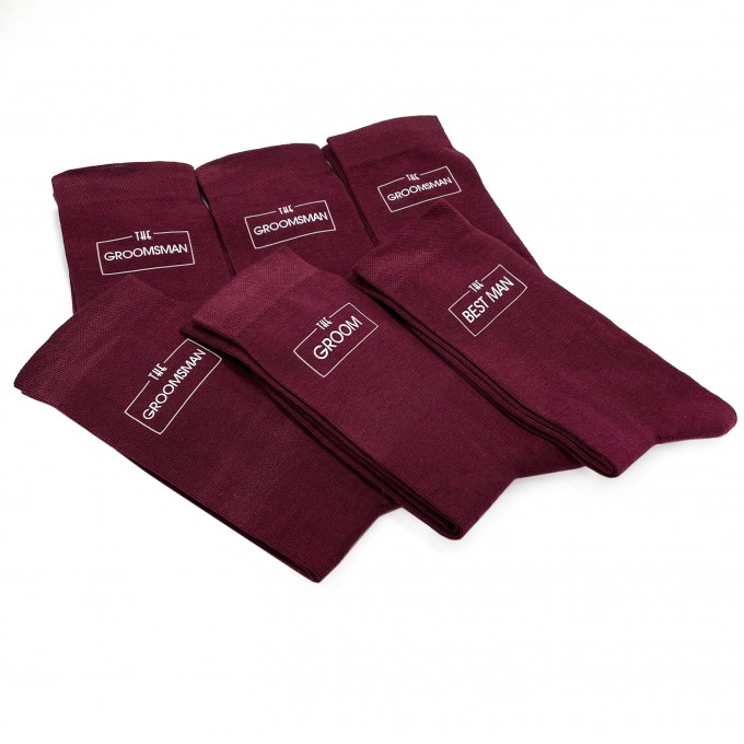 Burgundy groomsmen socks17 with custom design