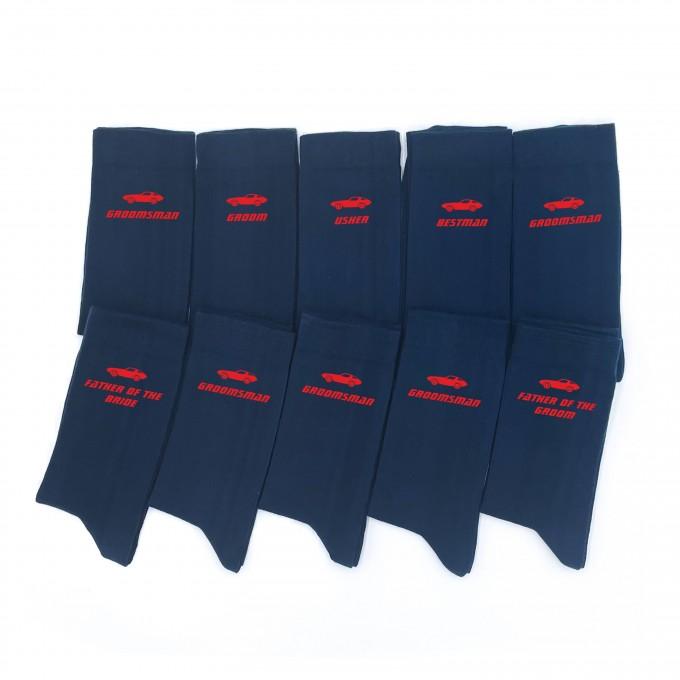Navy blue groomsmen socks with custom design
