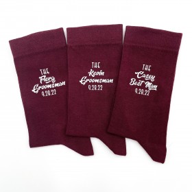 Burgundy groomsman proposal socks34 with custom design