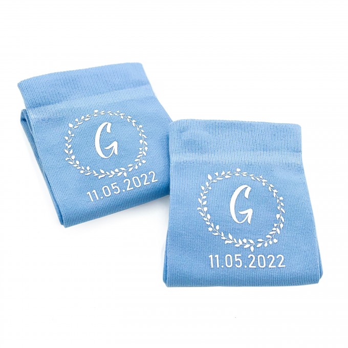 Ice blue wedding socks with custom design