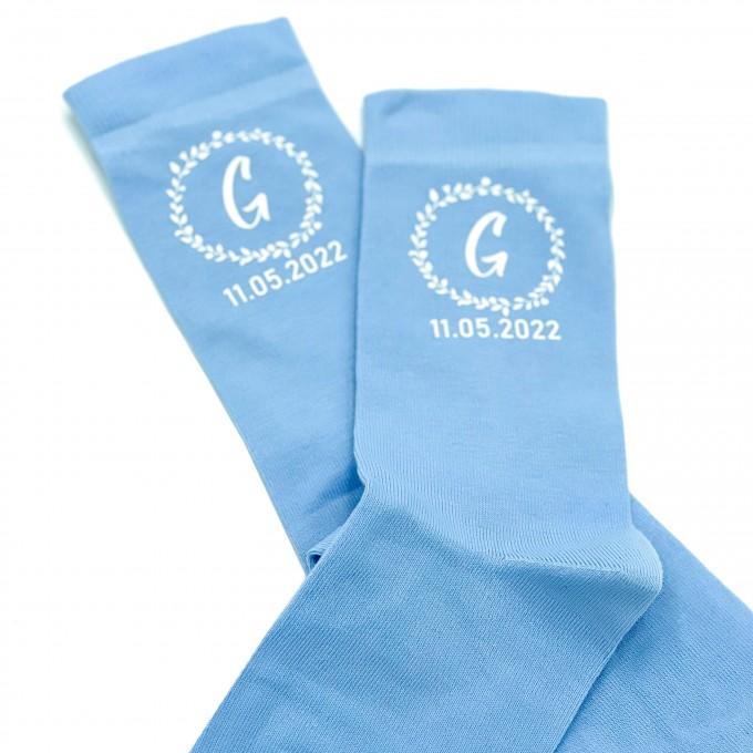 Ice blue wedding socks with custom design