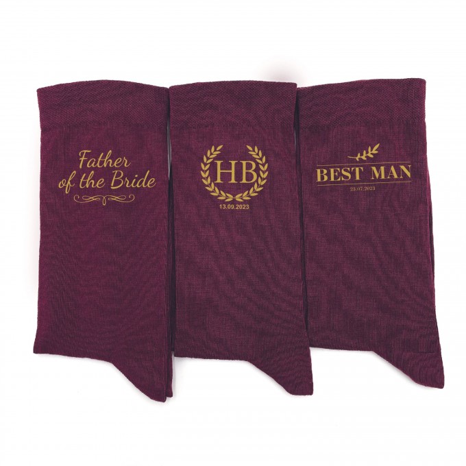 Burgundy wedding socks12 with custom design