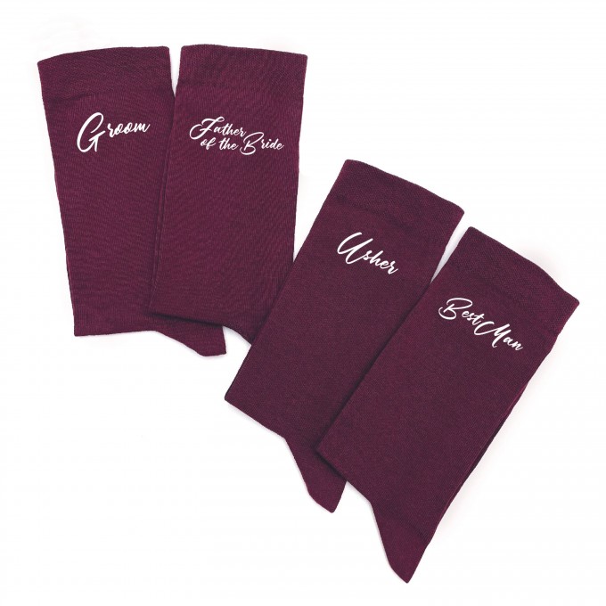 Burgundy wedding socks for groom, groomsman, best man