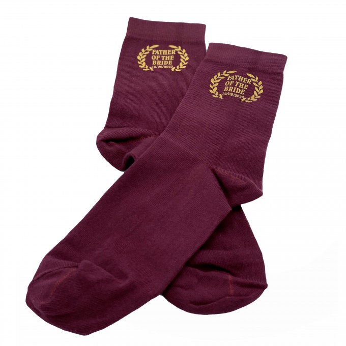 Burgundy Father of the Bride socks7 with custom date and design