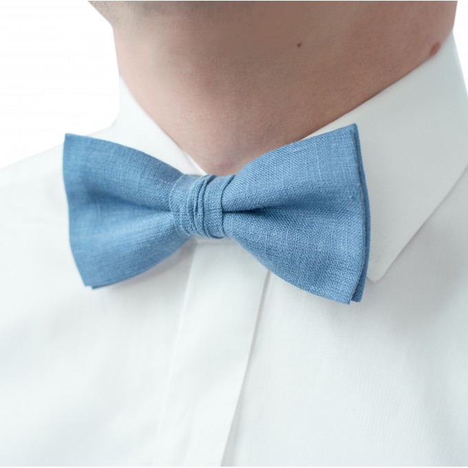 Linen steel blue bow ties