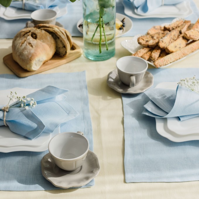 Light blue linen farmhouse placemats