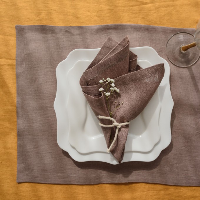 Tan linen placemats set of 2, 4, 6, 8, 10, 12, 20 