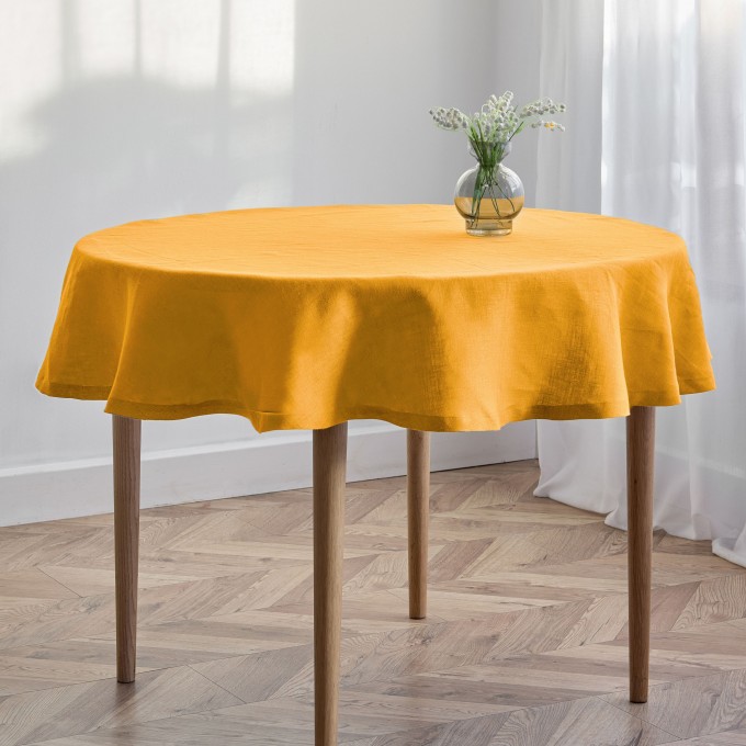 Sunflower round linen tablecloth for Easter