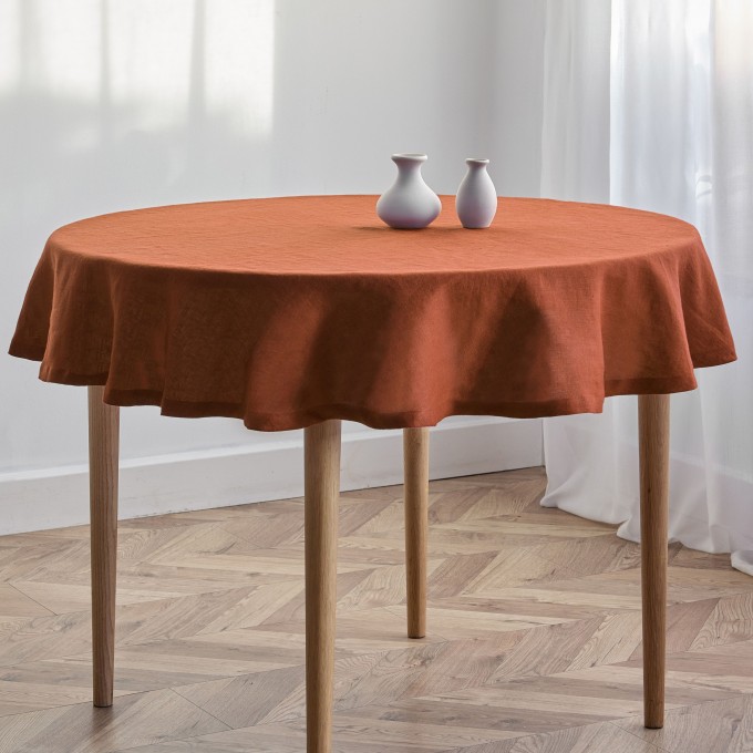 Burnt orange linen tablecloth in square, rectangle shape 