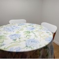 White blue floral linen wide tablelcoth in oval, round, square, rectangle shape