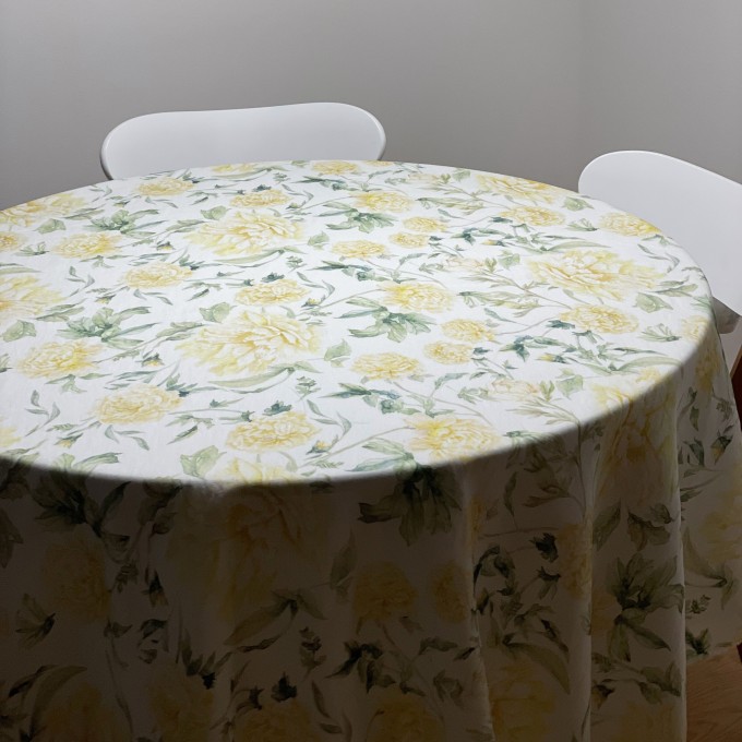 Sage green round organic tablecloth for Christmas  