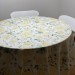 White yellow floral linen tablecloth in oval, round, rectangle, square shape