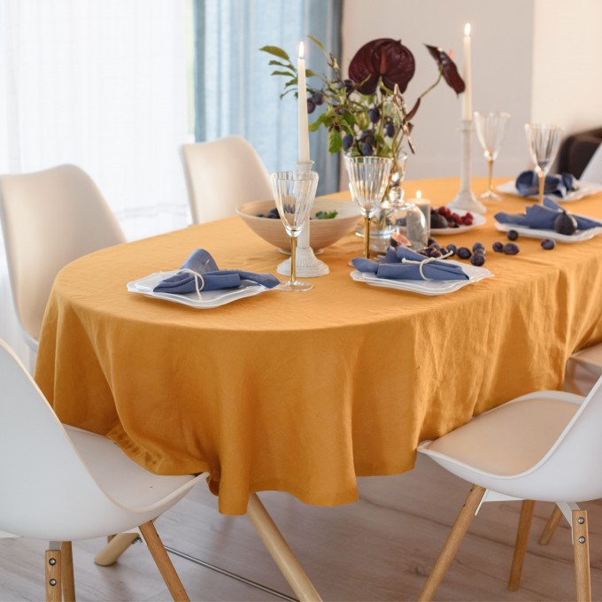 Burgundy 100% linen round rustic tablecloth  