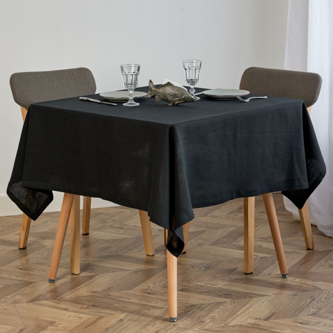 Black linen custom tablecloth in round, square shape