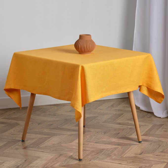 Sunflower round linen tablecloth for Easter