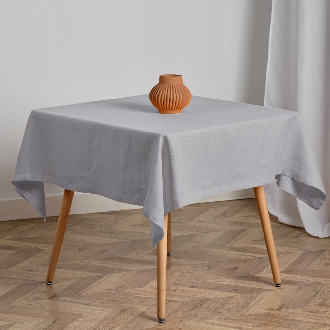 Light gray linen tablecloth in square, round, oval, rectangle shape