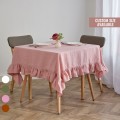 Dusty rose square linen tablecloth with ruffles