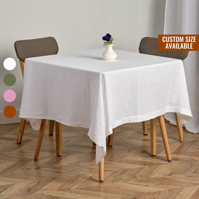 White linen square tablecloth