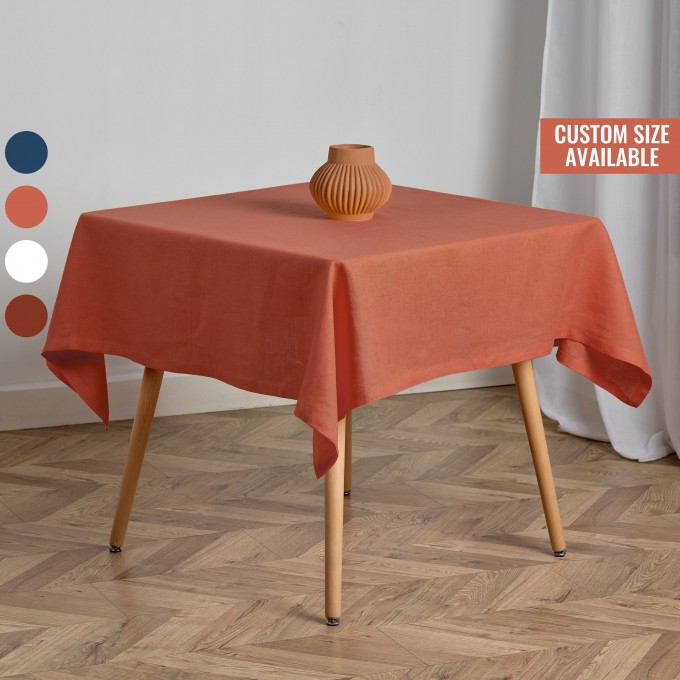 Burnt orange linen square tablecloth