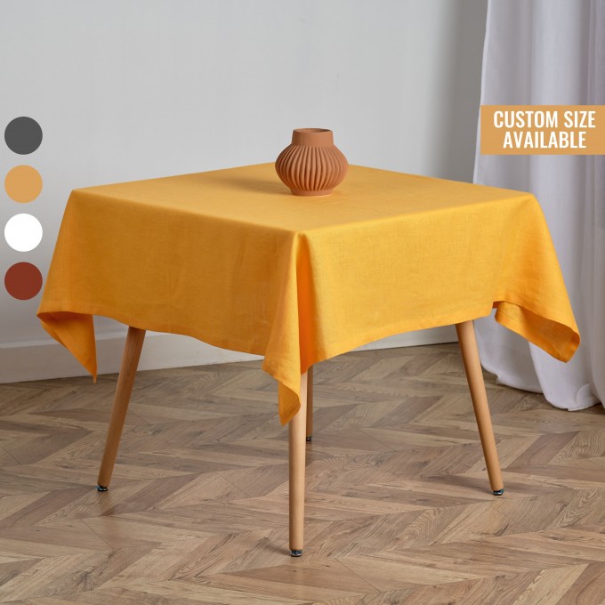 Sunflower linen square tablecloth