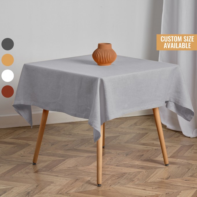 Light gray square linen tablecloth 