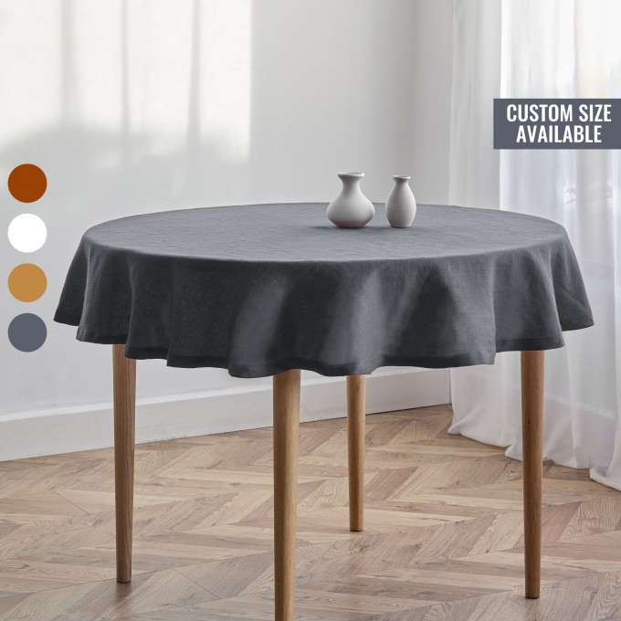 Charcoal gray linen round tablecloth