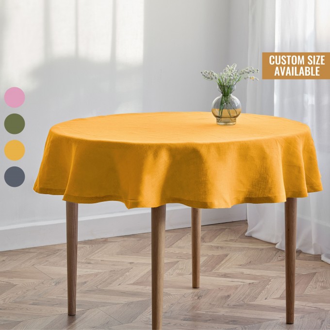 Sunflower linen round tablecloth