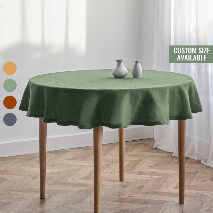 Sage green linen round tablecloth