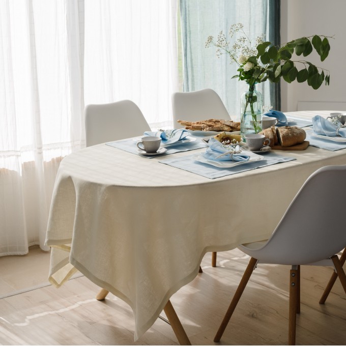 Linen ivory rectangle tablecloth