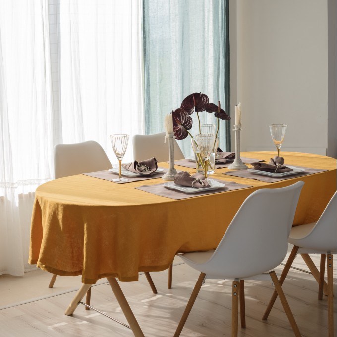 Indigo blue linen square tablecloth