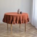 Cinnamon round linen tablecloth with ruffles