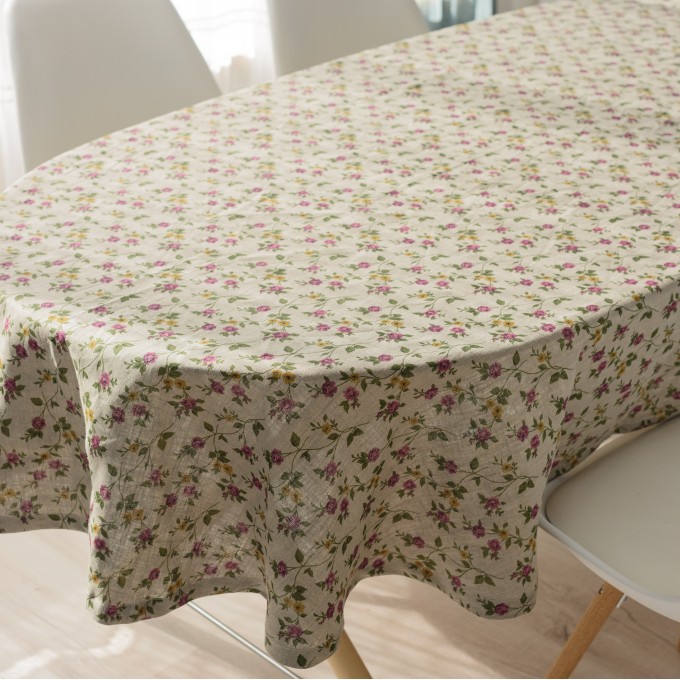 Natural oval floral tablecloth