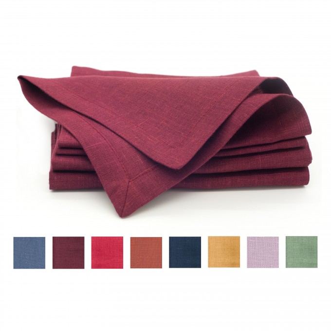 Burgundy linen napkin set