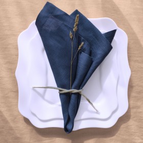 Navy blue linen napkins set 