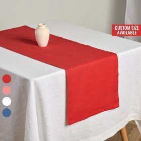 Red linen table runner
