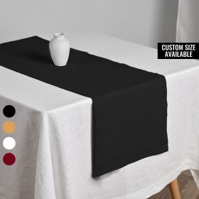 Black linen table runner