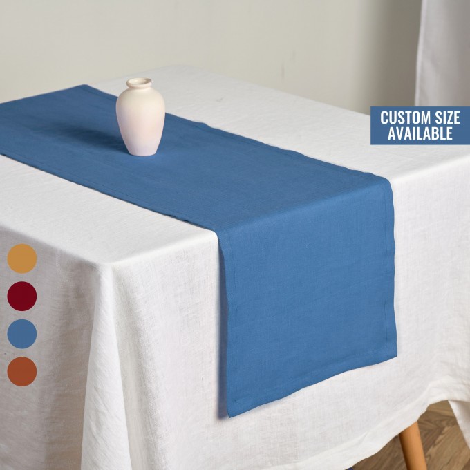 Steel blue linen table runner 