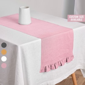 Dusty rose table runner with ruffles